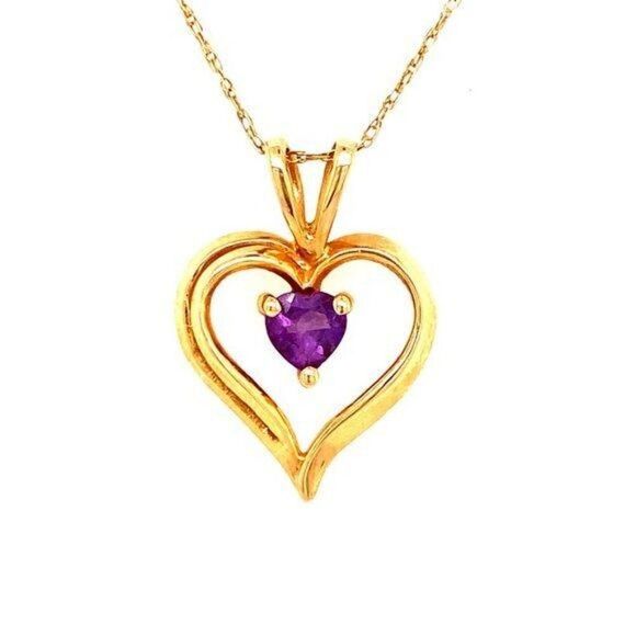 SOLD 14k Amethyst Heart Pendant Necklace - Picture 4 of 11